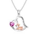 14K Gold Birthstone Corgi Pendant Necklace