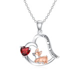 14K Gold Birthstone Corgi Pendant Necklace