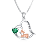 14K Gold Birthstone Corgi Pendant Necklace
