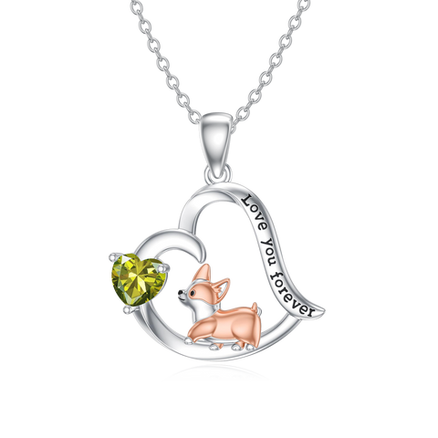 Sterling Silver Birthstone Corgi Pendant Necklace
