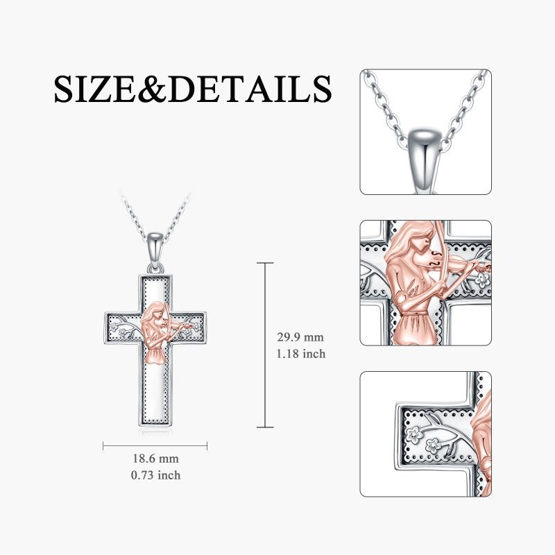 Sterling Silver Cross Flute Gymnastics Violin Piano Cello Pendant Necklace Cross Jewelry Birthday Christmas Gift