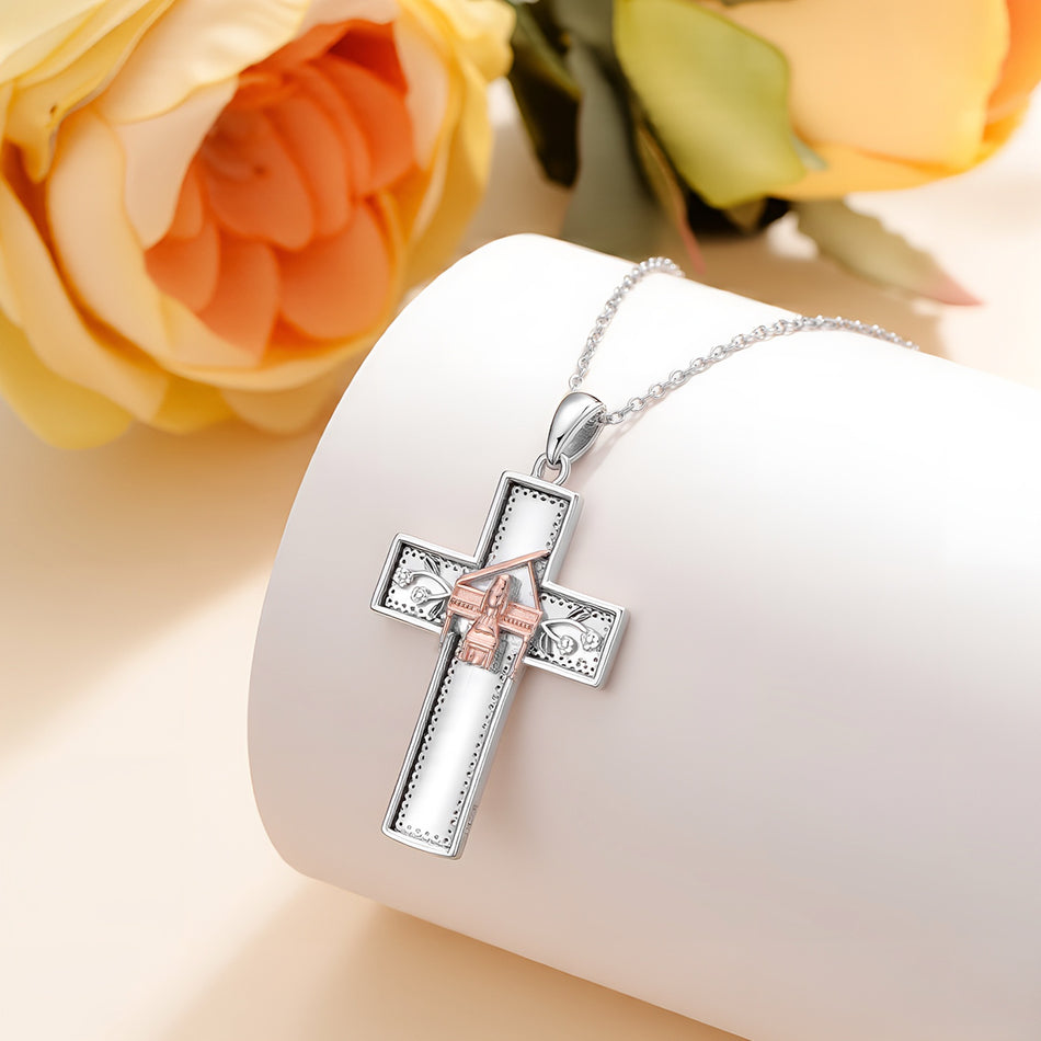 Sterling Silver Cross Flute Gymnastics Violin Piano Cello Pendant Necklace Cross Jewelry Birthday Christmas Gift
