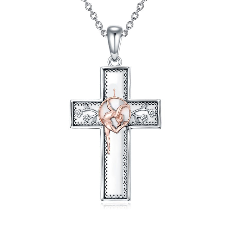 Sterling Silver Cross Flute Gymnastics Violin Piano Cello Pendant Necklace Cross Jewelry Birthday Christmas Gift