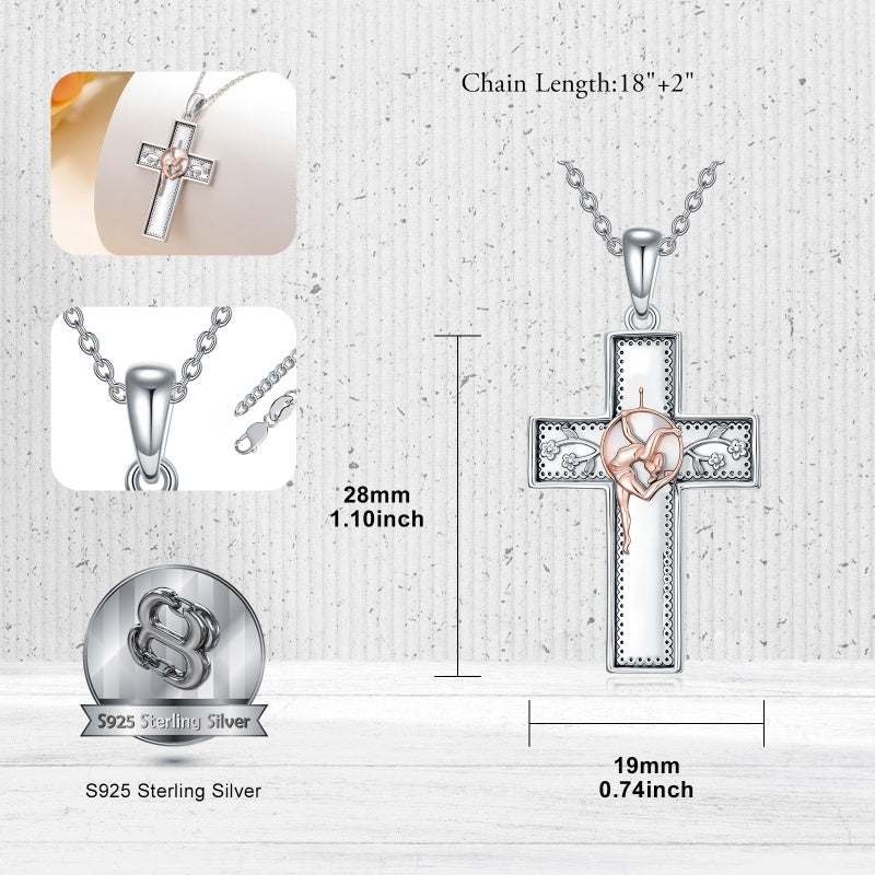Sterling Silver Cross Flute Gymnastics Violin Piano Cello Pendant Necklace Cross Jewelry Birthday Christmas Gift