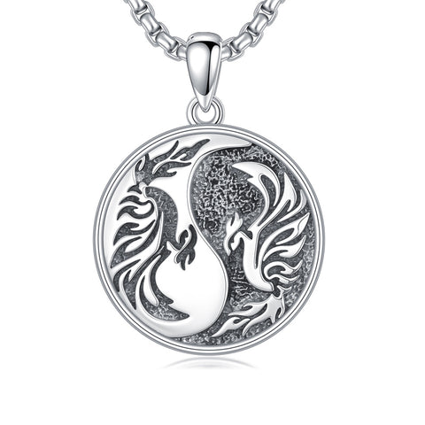 Sterling Silver Yin Yang Wolf Dragon Scorpion Tiger Wolf Phoenix Pendant Necklace