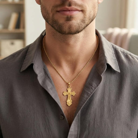 14K Gold Plated Religious Amulet  Cross Pendant Necklace