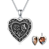 Sterling Silver Butterfly Heart Birth Flower Photo Locket Pendant Necklace for Women Birthday Christmas  Gifts
