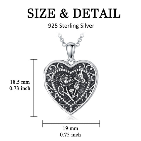 Sterling Silver Butterfly Heart Birth Flower Photo Locket Pendant Necklace for Women Birthday Christmas  Gifts