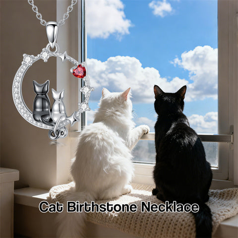 Sterling Silver Cubic Zirconia Two Cats Pendant Necklace