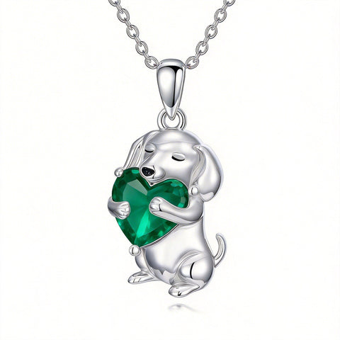 Sterling Silver 12 Month Birthstone Dachshund Pendant Necklace for Women
