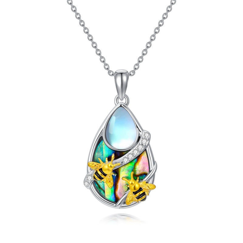 Sterling Silver Moonstone Cardinal Dragonfly Hummingbird Butterfly Bee Pendant Necklace for Women