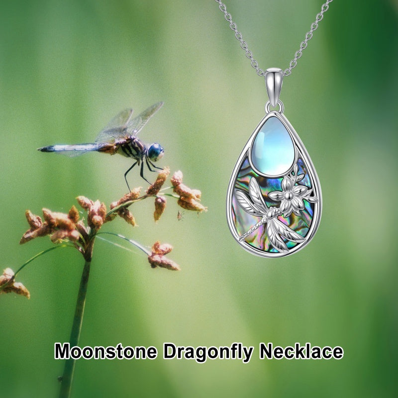 Sterling Silver Moonstone Cardinal Dragonfly Hummingbird Butterfly Bee Pendant Necklace for Women