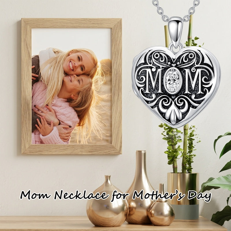Sterling Silver Heart Cubic Zirconia Photo Locket Necklace