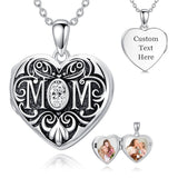 Sterling Silver Heart Cubic Zirconia Photo Locket Necklace
