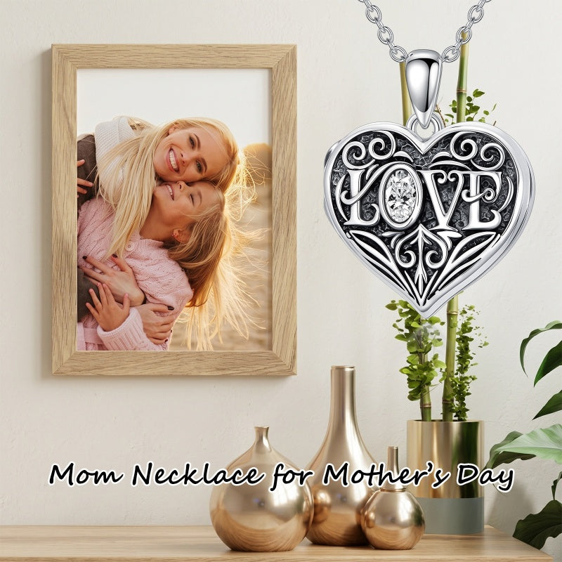 Sterling Silver Heart Cubic Zirconia Photo Locket Necklace