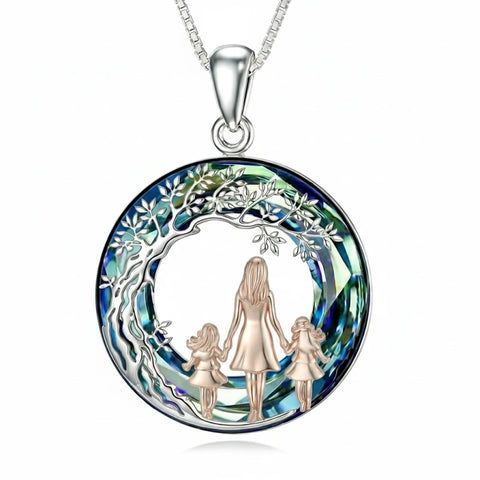 Sterling Silver  Crystal Tree of Life Mother Daughter Father Daughter Sisters Friends Pendant Necklace for Women