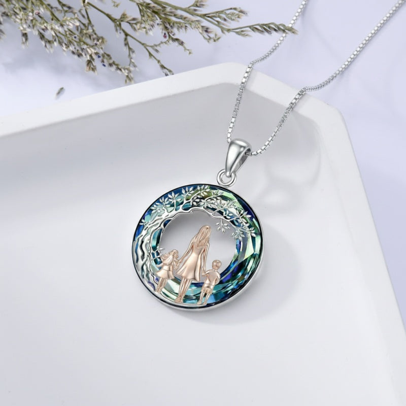 Sterling Silver  Crystal Tree of Life Mother Daughter Father Daughter Sisters Friends Pendant Necklace for Women