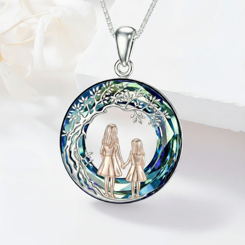 Sterling Silver  Crystal Tree of Life Mother Daughter Father Daughter Sisters Friends Pendant Necklace for Women