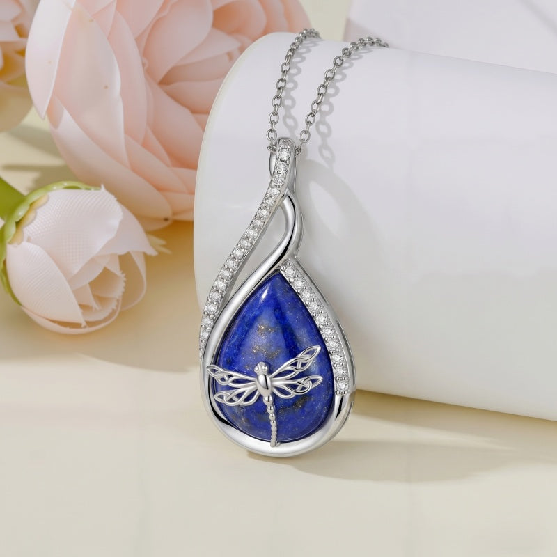 Sterling Silver Lapis Lazuli Black Onyx Moonstone Moss Agate Turquoise Butterfly Dragonfly Hummingbird  Pendant Necklace