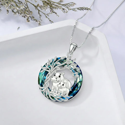 Sterling Silver Crystal  Hippo Elephant Squirrel Otter Bear Tree of Life Pendant Necklace  Mother's Day Christmas Gifts