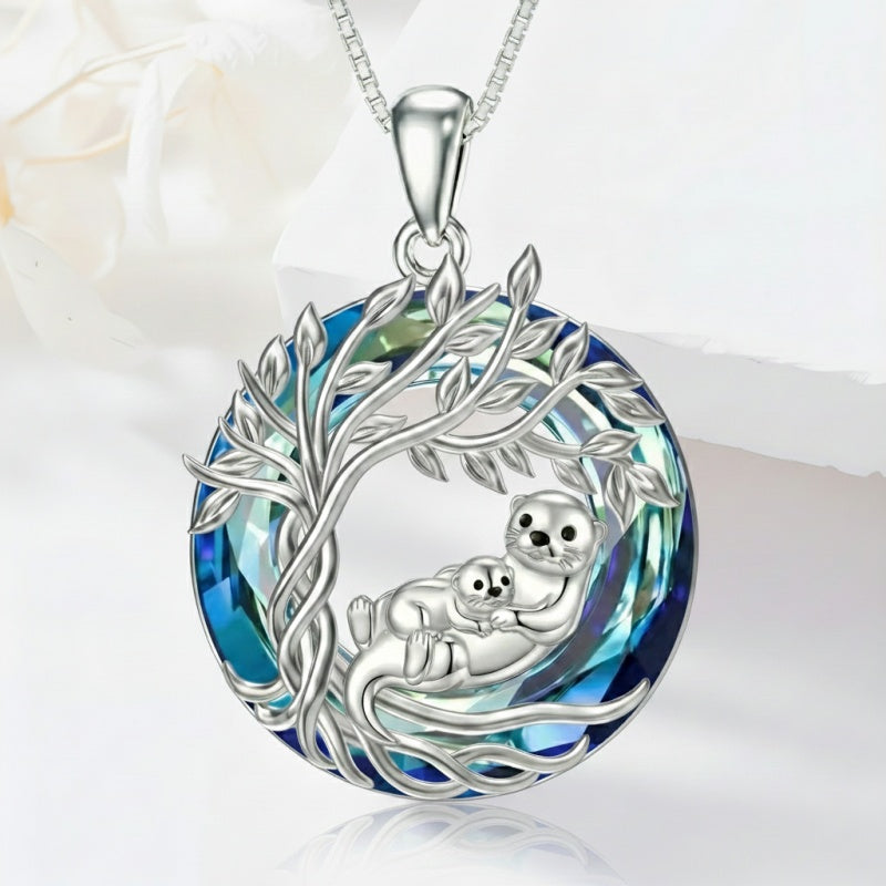 Sterling Silver Crystal  Hippo Elephant Squirrel Otter Bear Tree of Life Pendant Necklace  Mother's Day Christmas Gifts