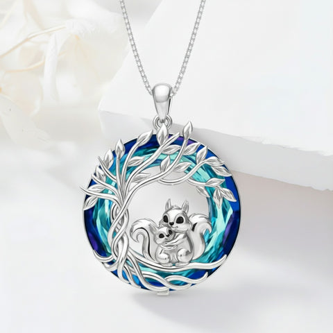 Sterling Silver Crystal  Hippo Elephant Squirrel Otter Bear Tree of Life Pendant Necklace  Mother's Day Christmas Gifts