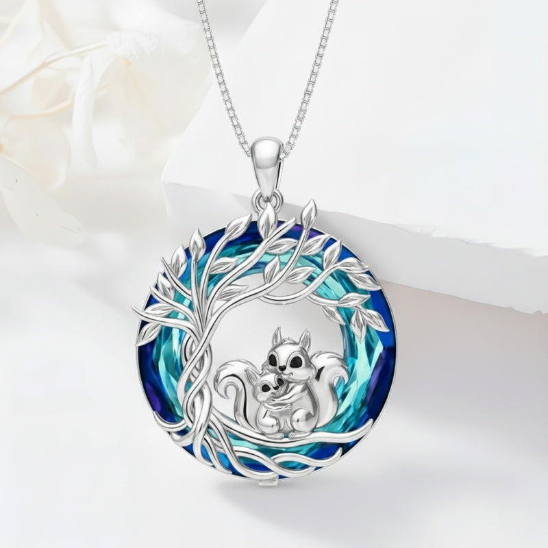 Sterling Silver Crystal  Hippo Elephant Squirrel Otter Bear Tree of Life Pendant Necklace  Mother's Day Christmas Gifts