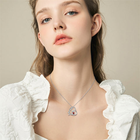 Sterling Silver Birthstone  Cat Pendant Necklace for Women