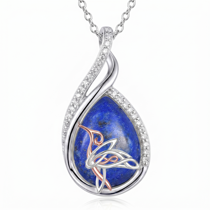 Sterling Silver Lapis Lazuli Black Onyx Moonstone Moss Agate Turquoise Butterfly Dragonfly Hummingbird  Pendant Necklace