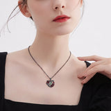 Sterling Silver Black Heart Skeleton Birthstone Necklace With Engraved Halloween Gift