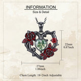 Sterling Silver Black Heart Skeleton Birthstone Necklace With Engraved Halloween Gift