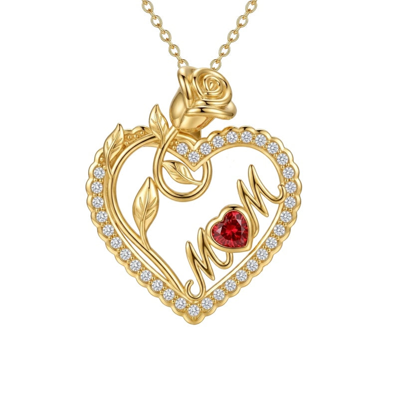 14K Gold Plated Heart Birthstone Rose Mom Butterfly Pendant Necklace for Women