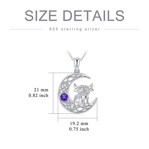 Sterling Silver 12 Month Birthstone Highland Cow  Pendant Necklace