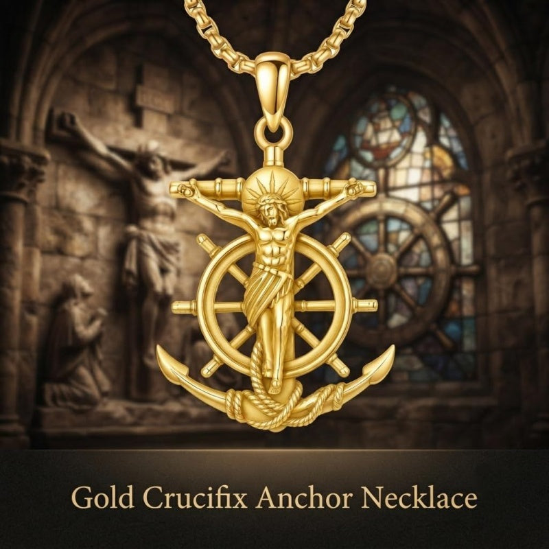 14K Gold Plated Religious Amulet  Cross Pendant Necklace