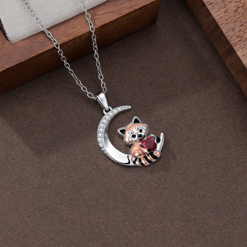 Sterling Silver Birthstone Red Panda Pendant Necklace Animal Jewelry Gifts for Women