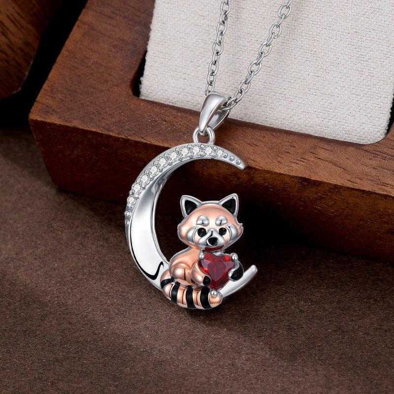 Sterling Silver Birthstone Red Panda Pendant Necklace Animal Jewelry Gifts for Women