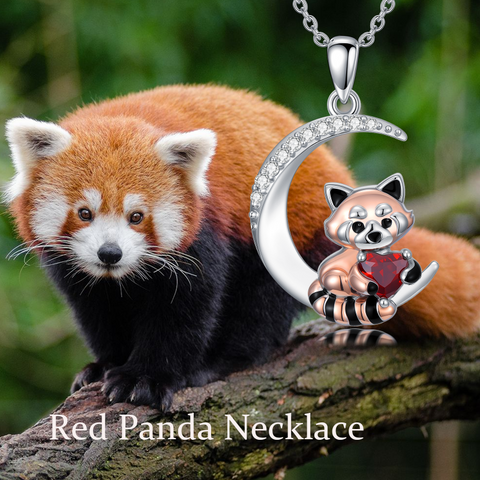 Sterling Silver Birthstone Red Panda Pendant Necklace Animal Jewelry Gifts for Women