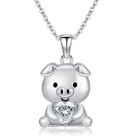 Sterling Silver 12 Month Birthstones Pig Pendant Necklace