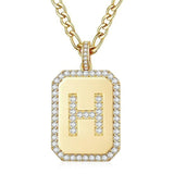 14K Gold Plated  Cubic Zirconia Initial Necklace Square Monogram Jewelry