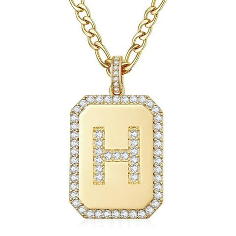 14K Gold Plated  Cubic Zirconia Initial Necklace Square Monogram Jewelry