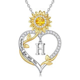 14K Gold Plated Initial Sunflower Pendant Necklace Engraved with You Are My Sunshine