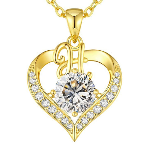 14K Gold Plated Initial Love Heart 2 Carat Moissanite Necklaces for Women Christmas Anniversary Birthday Present Gifts