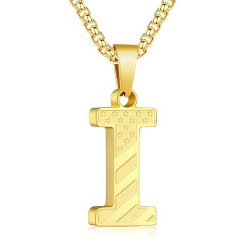 14K Gold Plated American Flag Initial Pendant Necklace for Men