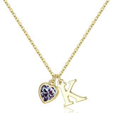 14K Gold Plated Initial A-Z Heart Birthstone Letter Necklace