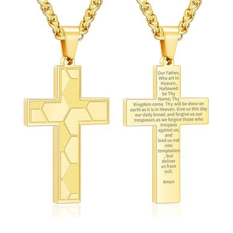 14K Gold Plated Bible Verse Soccer Cross Pendant Necklace for Men