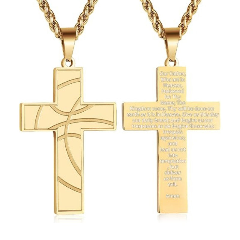 14K Gold Plated Bible Verse Basketball Cross Pendant Necklace for Men