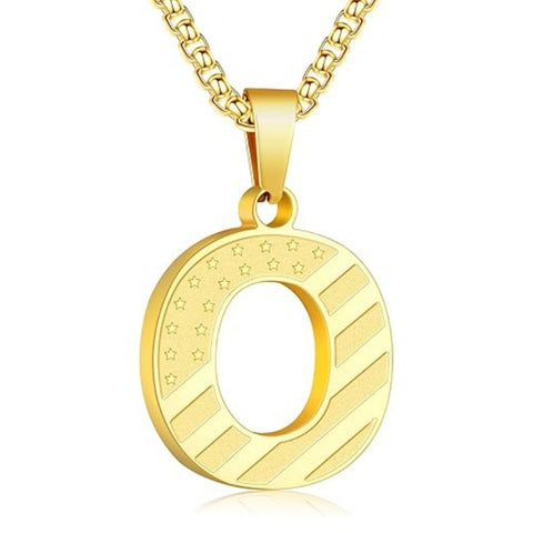 14K Gold Plated American Flag Initial Pendant Necklace for Men