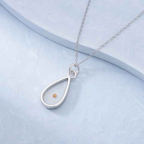 Sterling Silver Tear Mustard Seed Dangle Pendant Necklace
