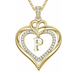 14K Gold Plated Initial Double Heart Pendant Necklace Anniversary Birthday Gifts for Women
