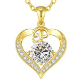 14K Gold Plated Initial Love Heart 2 Carat Moissanite Necklaces for Women Christmas Anniversary Birthday Present Gifts
